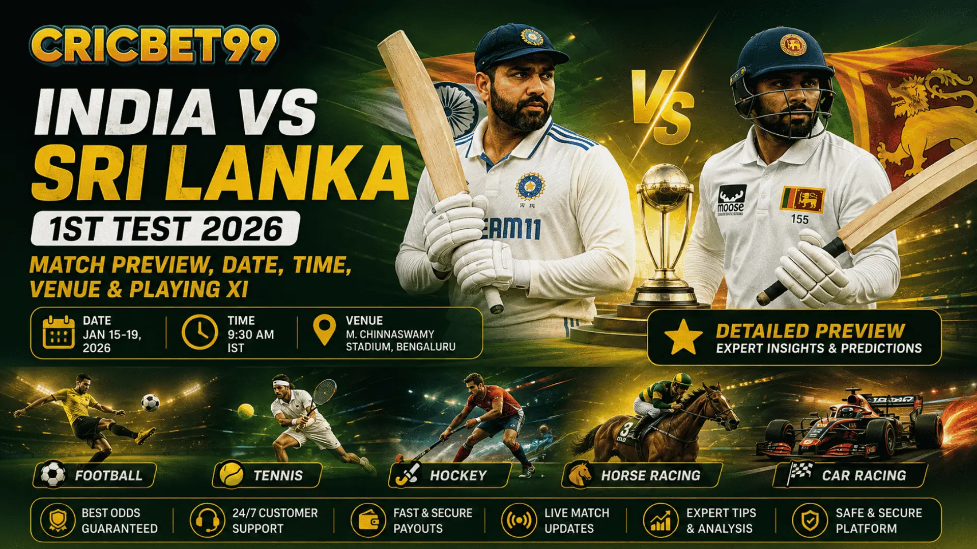 India vs Sri Lanka 1st Test 2026 Match Preview, Date, Time, Venue & Playing XI